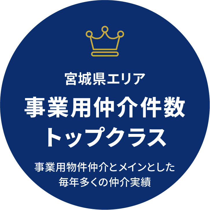 宮城県エリア
事業用仲介件数トップクラス
事業用物件仲介とメインとした毎年多くの仲介実績